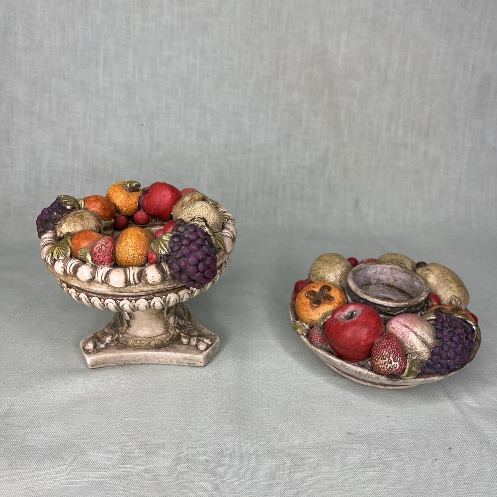 Fruit Candle Holders Pedestal & Wreath Resin Italy Style Kitchen Decor Colorful